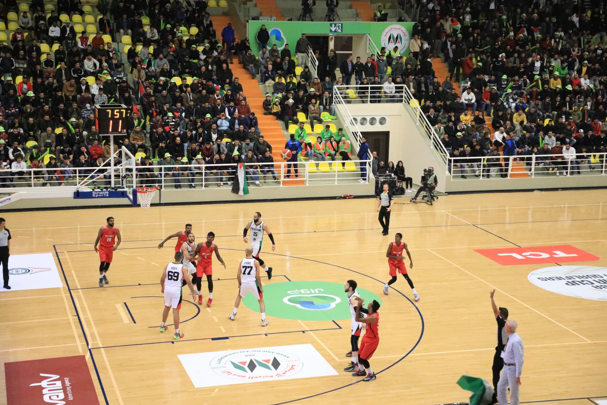 The Basketball game between the Palestinian team and Sri Lanka team in the Sport Hall