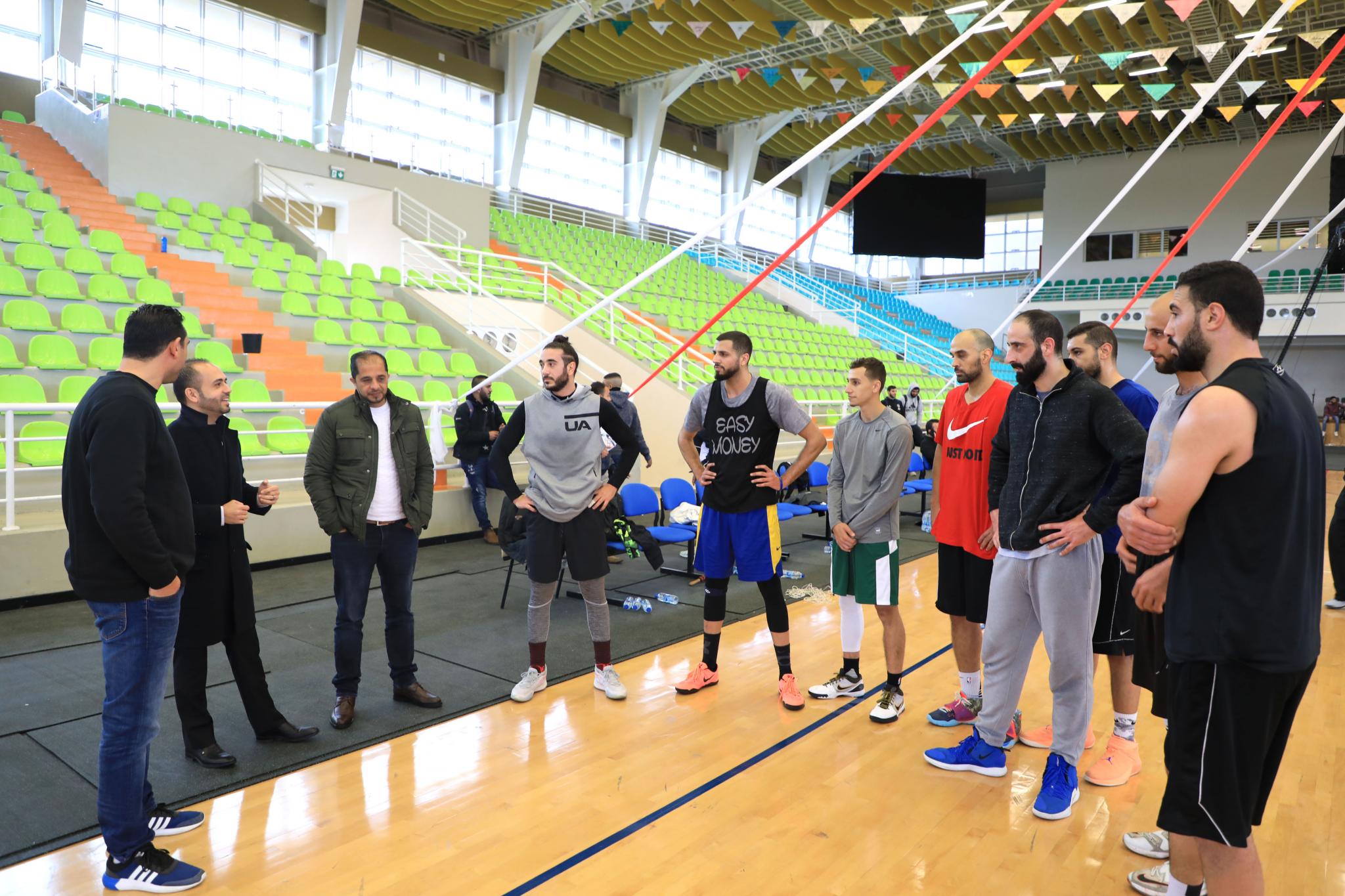 The Palestinian basketball team in their training in the sport hall in AAUP