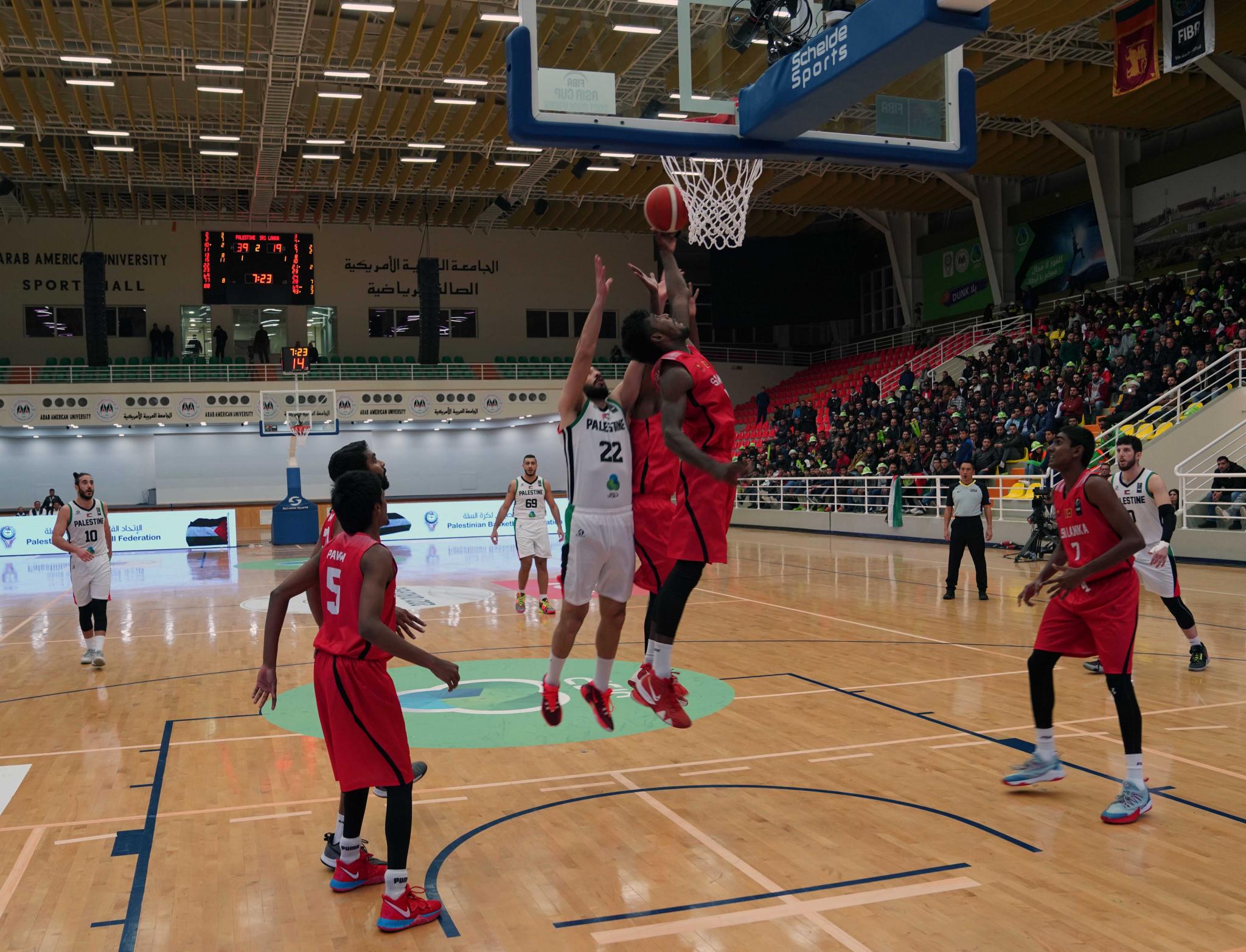 The Basketball game between the Palestinian team and Sri Lanka team in the Sport Hall