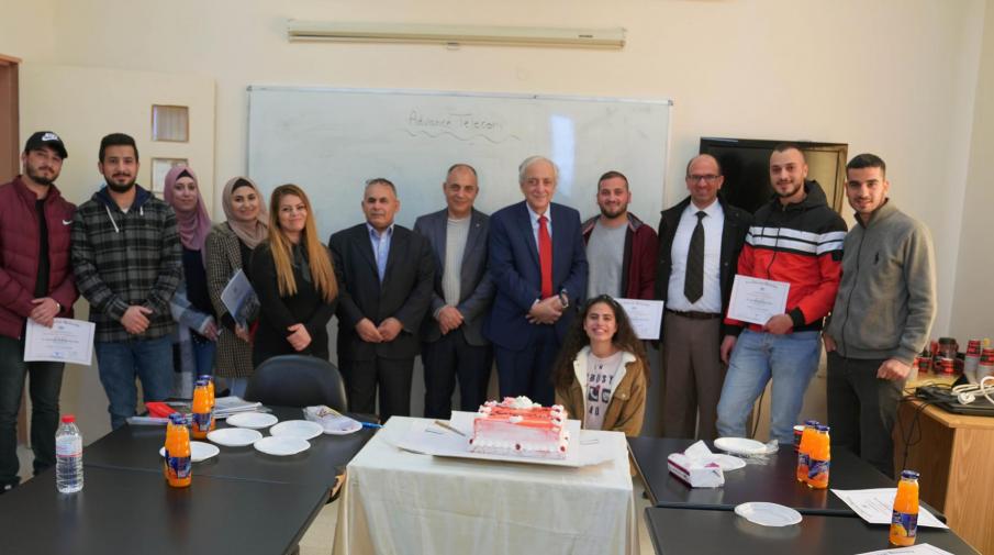 Dr. Hasan Yaseen- VP for Administrative and Financial Affairs, Dr. Mujahed Olayyat- the Dean of the Faculty of Engineering and Information Technology and Dr. Khalid Attyeh- the Head of the Continuing Education Center attended the graduation ceremony of the advanced telecommunications course. 