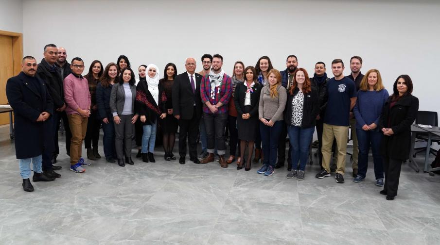 Dr. Sa’eb Iriqat lectures in an academic meeting for Conflict Resolution students in AAUP and Conflict Analyzing and Resolution from George Mason University