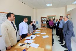 Arab American University President Prof. Dr. Ali Zeidan Abu Zuhri, his Assistant for Administrative and Financial Affairs Mr. Faleh Abu Arra and Public Relations Director Mr. Fathi Amour, during checking the elections progress