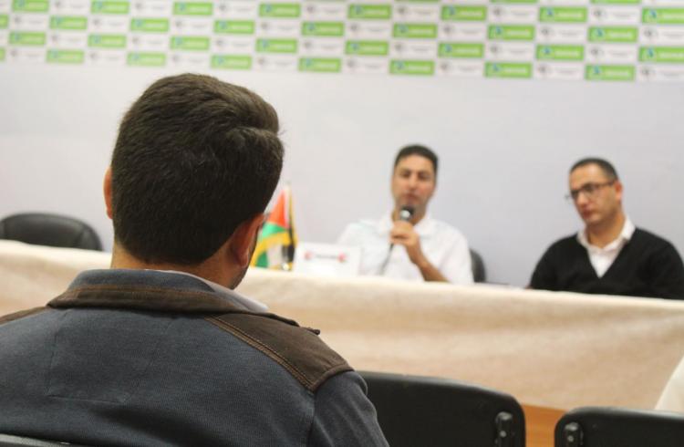 FOOTAGE FROM THE PRESS CONFERENCE FOR PALESTINE AND MALDIVES TEAMS COACHES